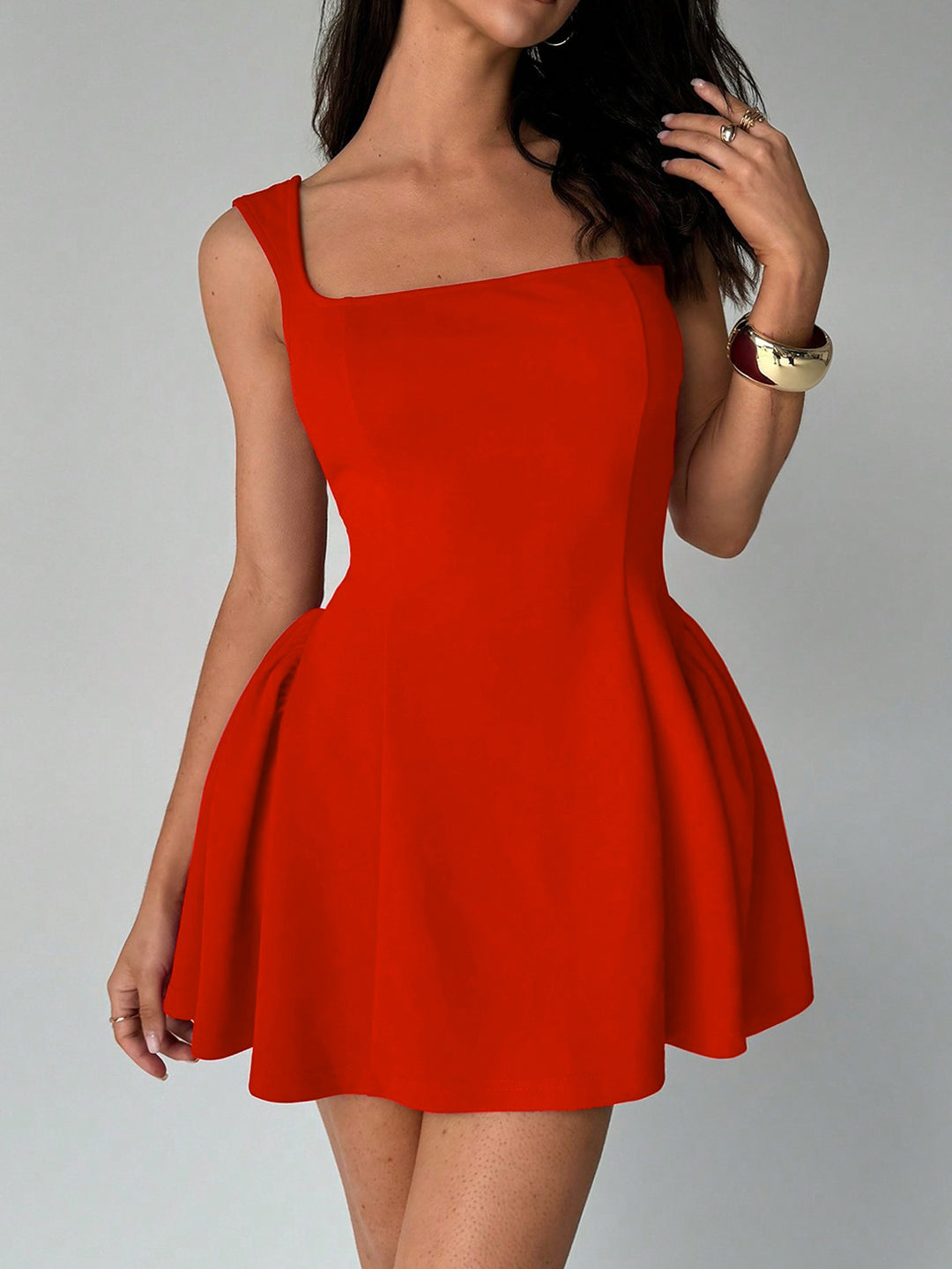 Damen A-Linien Kleid mit quadratischem Ausschnitt und schwingendem Rock Drune