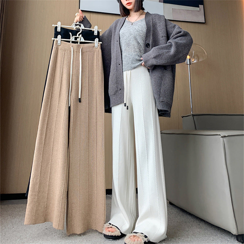 Damen Bequeme Weite Hose mit Elastischem Bund und Seitentaschen Drune