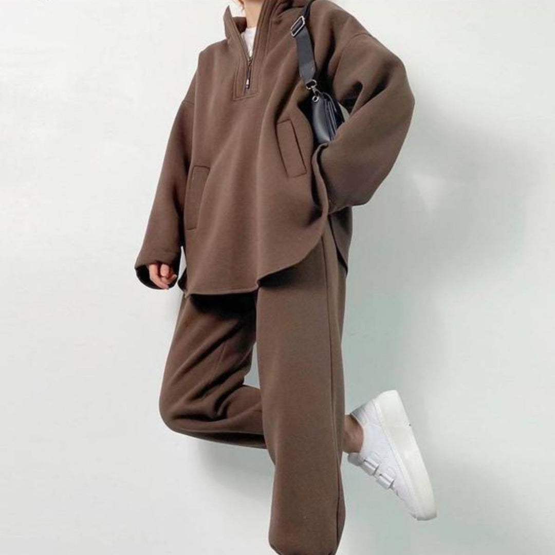 Damen lässiger Hoodie mit hochwertigem Reißverschluss und elastichem Bund Drune