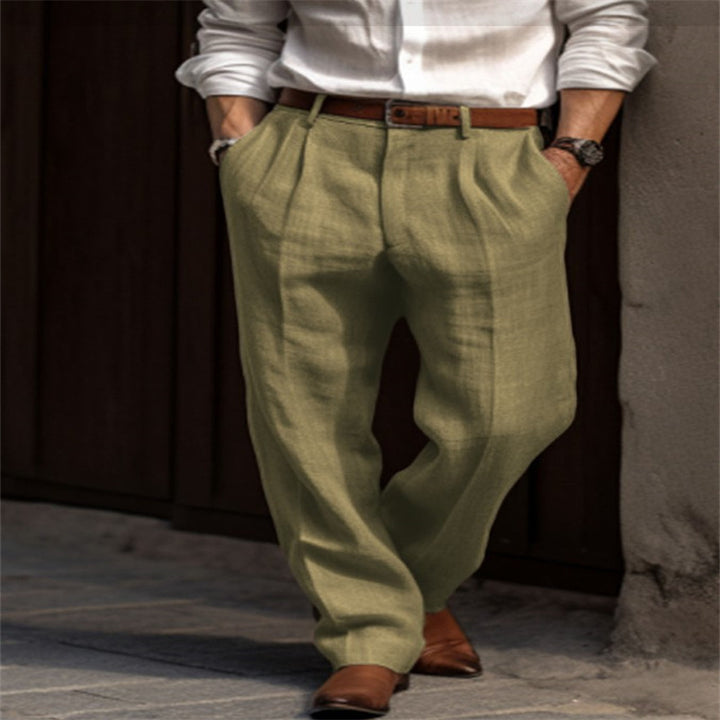 Herren elegante Leinenhose mit Falten und seitlichen Taschen Drune