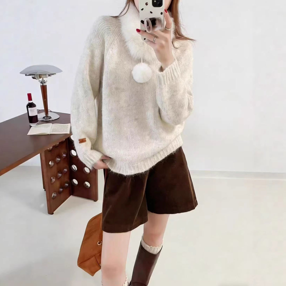 Damen Kuscheliger Strickpullover mit abnehmbarem Kragen Drune