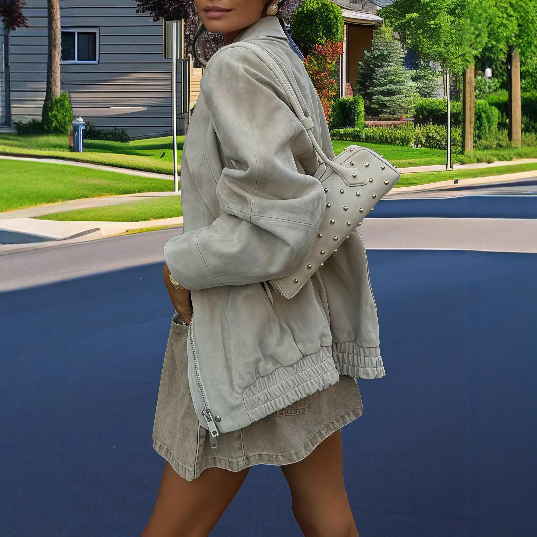 Damen lässige Kunstlederjacke im modernen Oversized-Schnitt Drune