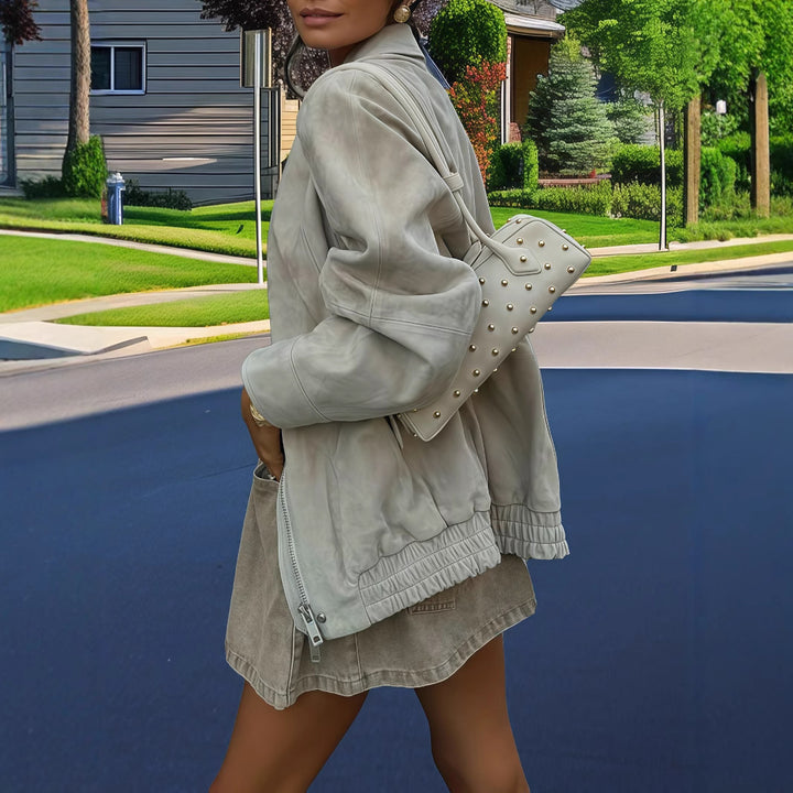 Damen lässige Kunstlederjacke im modernen Oversized-Schnitt Drune