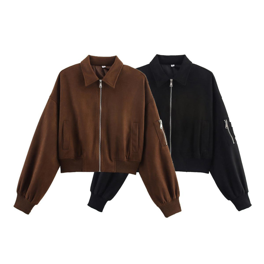 Damen modische Cropped-Jacke mit praktischen Reißverschlusstaschen und eleganter Silhouette Drune