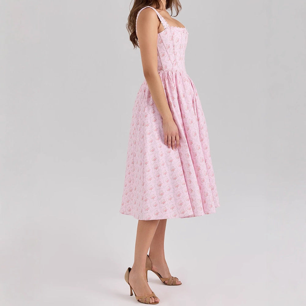 Damen Fein genähtes Sommerkleid mit floralen Mustern Drune