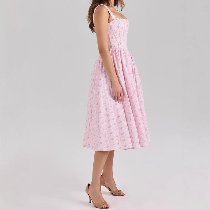 Damen Fein genähtes Sommerkleid mit floralen Mustern Drune