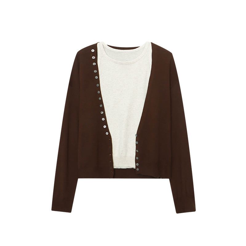 Damen lässiger Langarm-Cardigan mit Knopfleiste Drune
