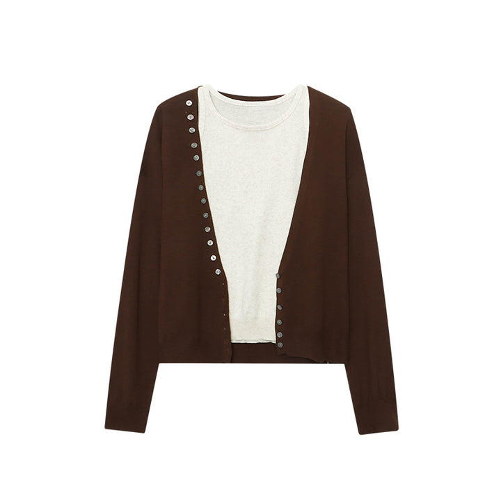 Damen lässiger Langarm-Cardigan mit Knopfleiste Drune