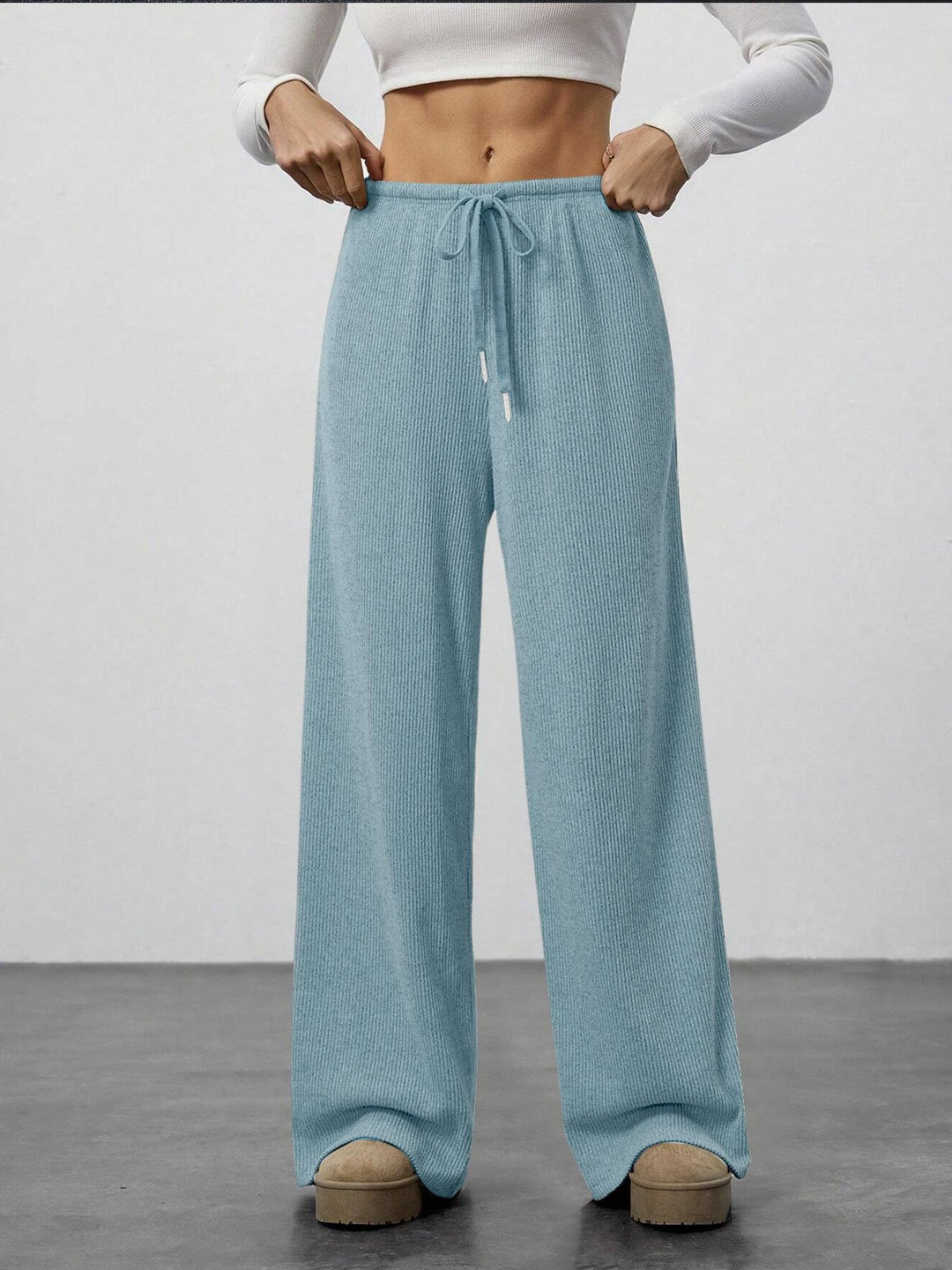 Damen Weit geschnittene Relax-Hose aus elastischem Strickmaterial mit Kordelzug Drune