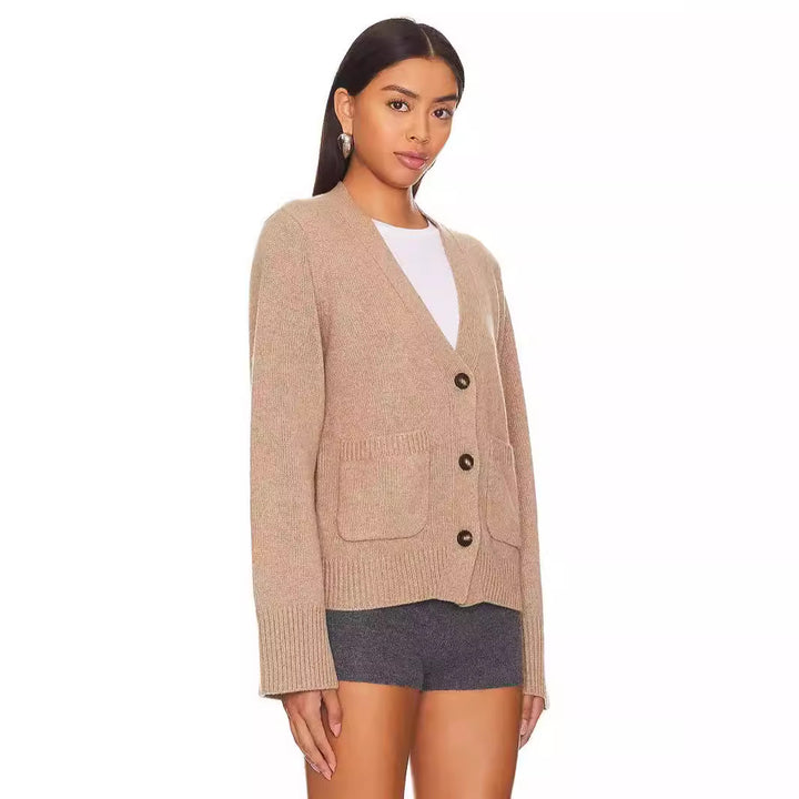 Damen Strickjacke mit V-Ausschnitt und großen Taschen Drune