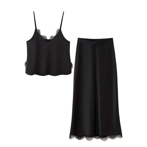 Damen Eleganter Midirock mit zartem Spitzenbesatz Drune