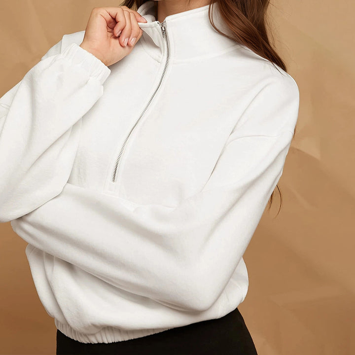 Damen lässiger Zip-Hoodie mit Kängurutasche und elastischem Saum Drune