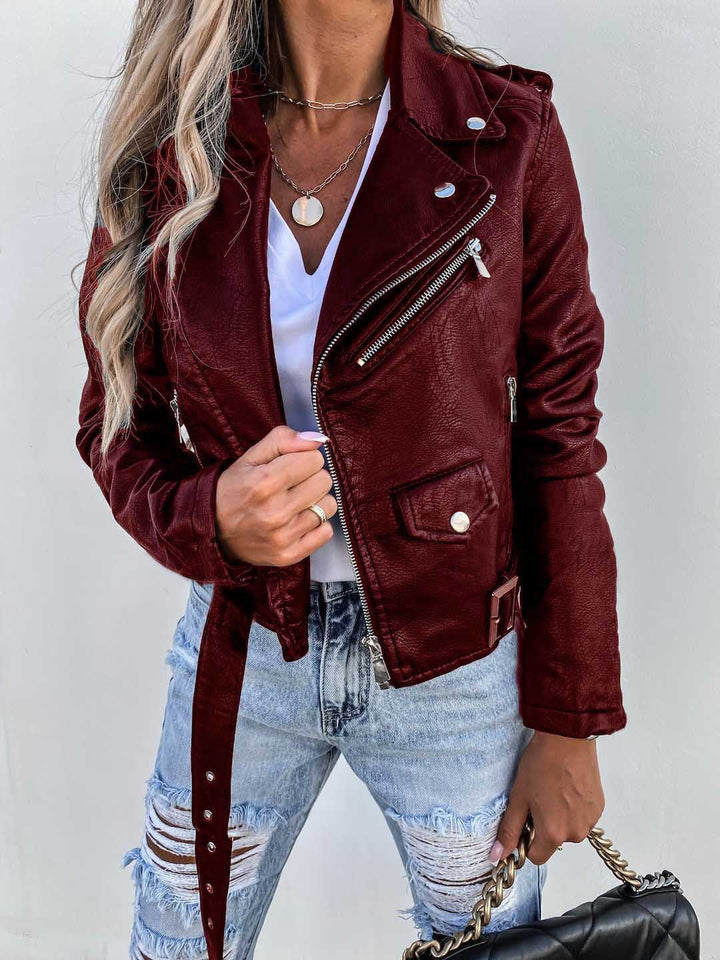 Drune-PU-Ledermantel Kurzer Reißverschluss-Jacke