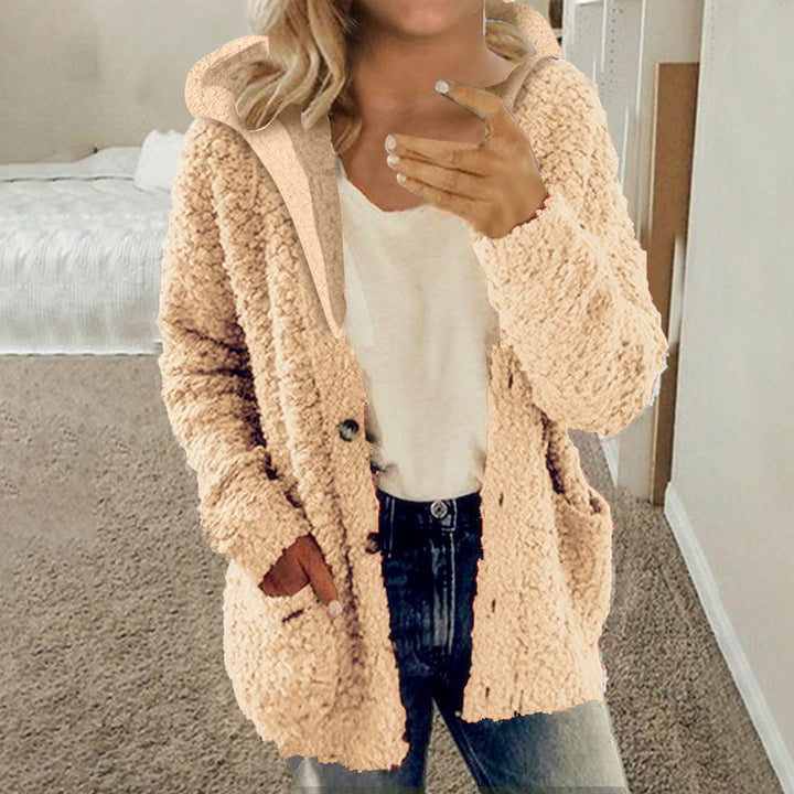Damen kuschelige Fleecejacke mit Kapuze und praktischen Taschen Drune