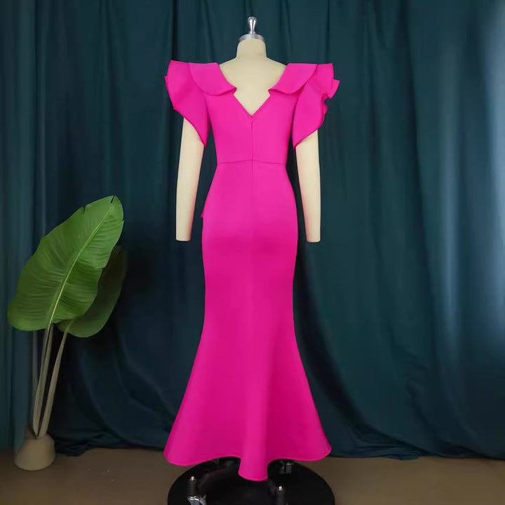 Damen elegantes Peplum-Abendkleid mit voluminösen Ärmeln Drune