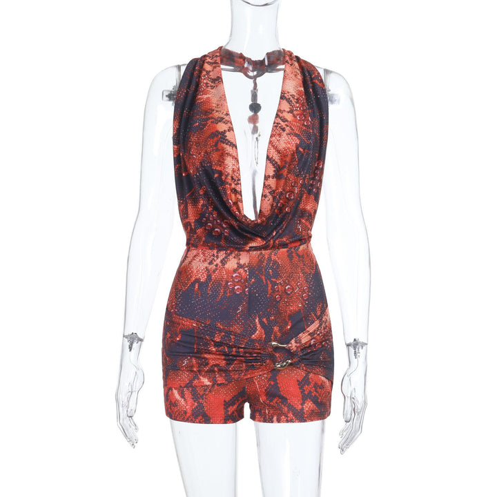 Damen Jumpsuit mit tiefem V-Ausschnitt und kreativen Rüschendetails Drune