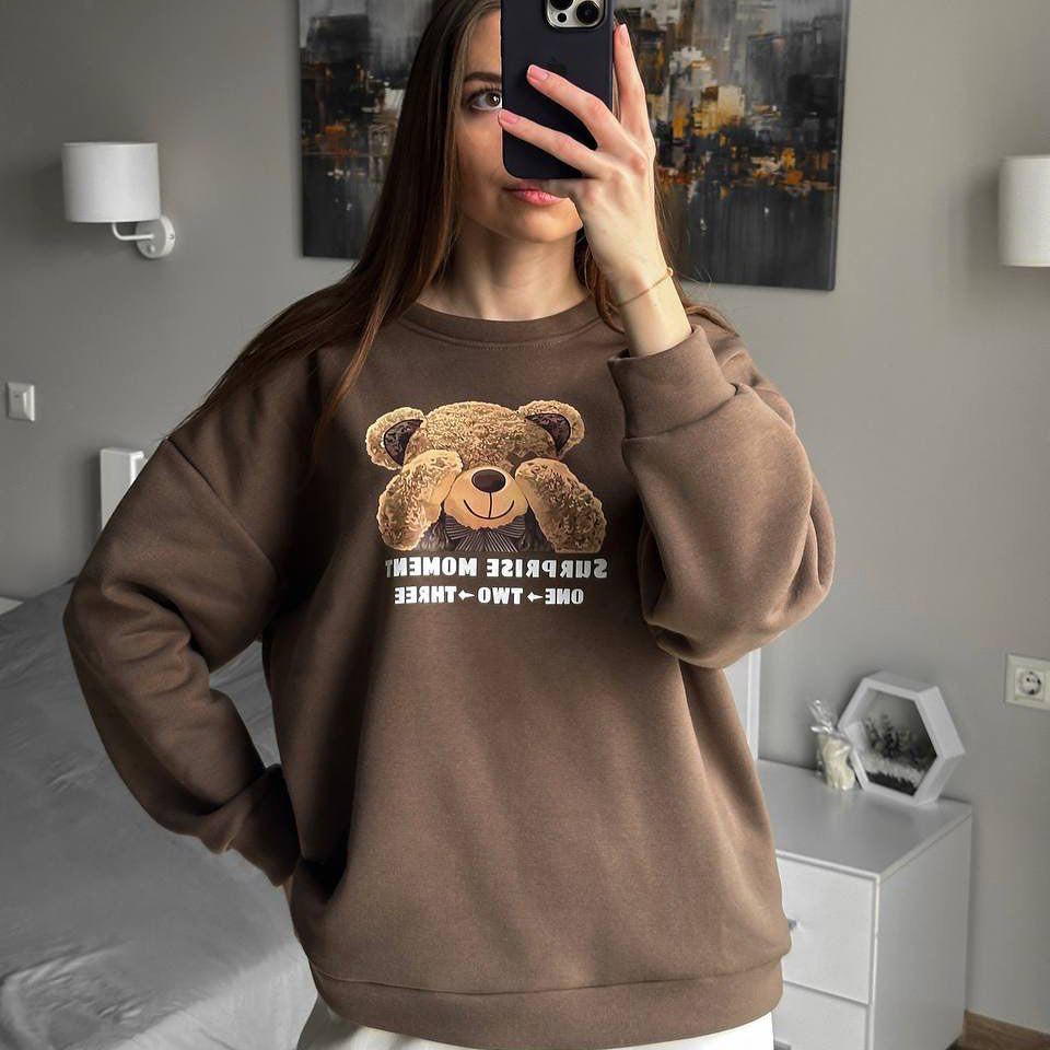 Damen lässiges Sweatshirt mit kreativem Bärenmotiv Drune