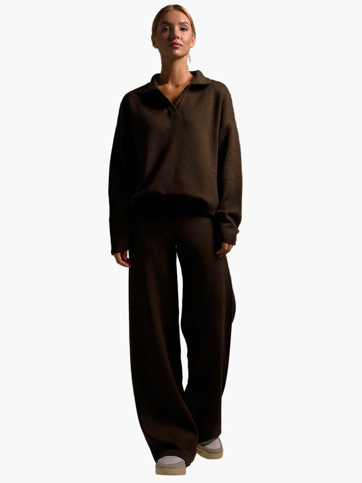 Drune | Loungewear Set - Oversized Pullover mit Kragen und Weite Hose - Perfekt für Zuhause & Freizeit