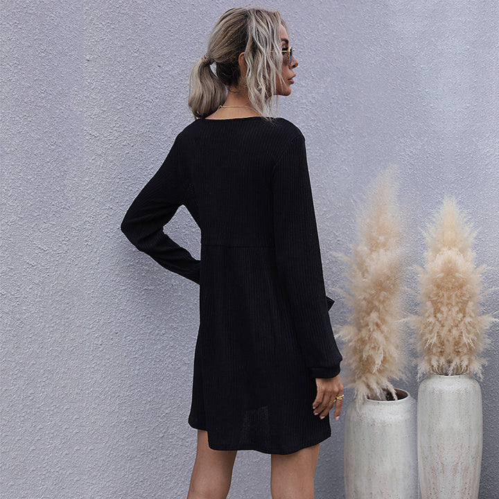 Damen lässiges Strickkleid mit Knopfleiste und Taschen Drune
