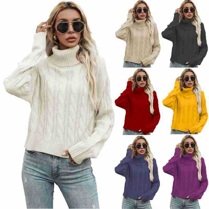 Damen Grobstrickpullover mit hohem Kragen und Zopfmuster Drune