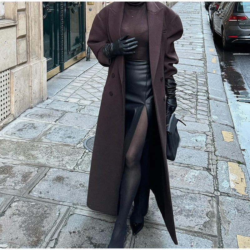 Damen Übergroßer Blazer-Mantel mit doppelter Knopfleiste und weiten Schultern Drune