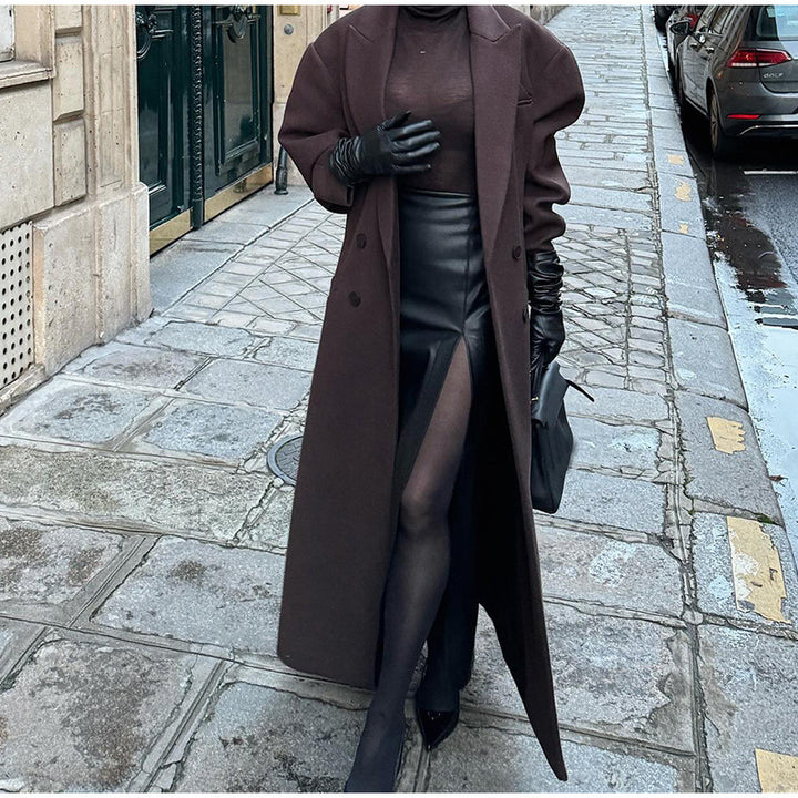 Damen Übergroßer Blazer-Mantel mit doppelter Knopfleiste und weiten Schultern Drune