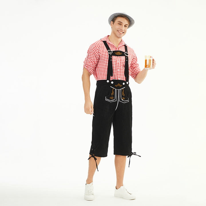 Herren nan knielange Trachtenhose im Vintage-Stil mit verstellbaren Trägern und dekorativer Zierstickerei Drune