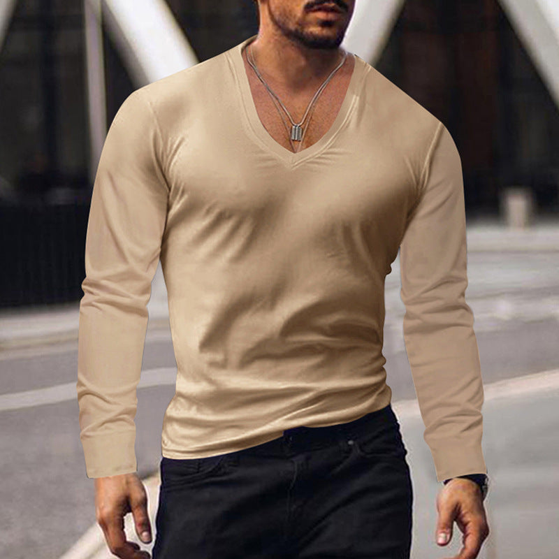 Herren V-Ausschnitt Langarmshirt aus weichem Baumwollmix mit figurbetonter Passform Drune
