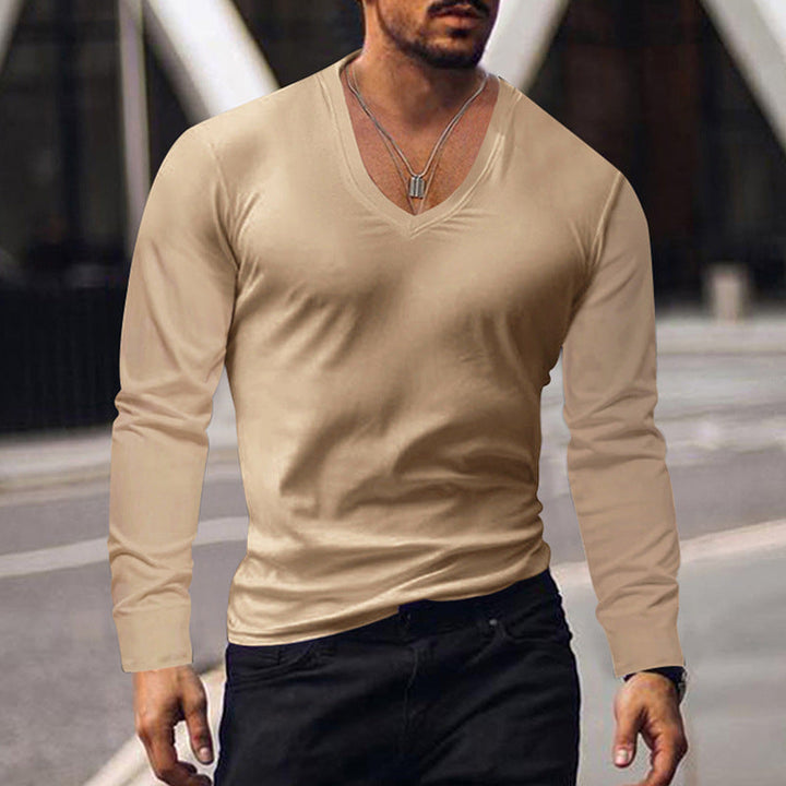 Herren V-Ausschnitt Langarmshirt aus weichem Baumwollmix mit figurbetonter Passform Drune