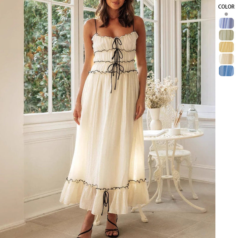 Damen Maxikleid mit Rüschendetails und verstellbaren Trägern Drune