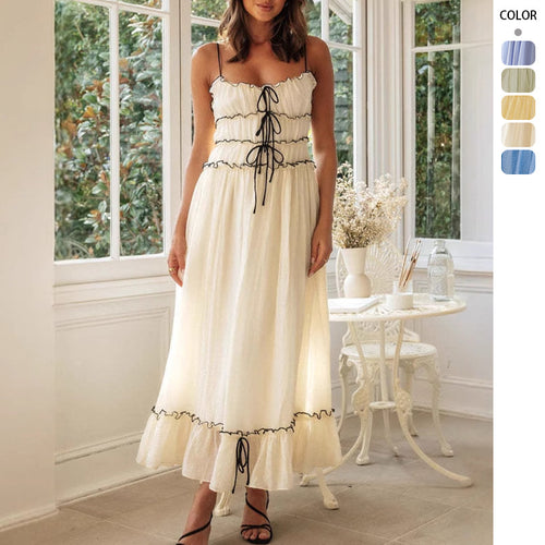 Damen Maxikleid mit Rüschendetails und verstellbaren Trägern Drune