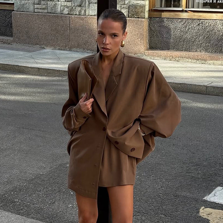 Damen Oversized Blazerjacke mit asymmetrischem Schnitt und eleganten Details Drune