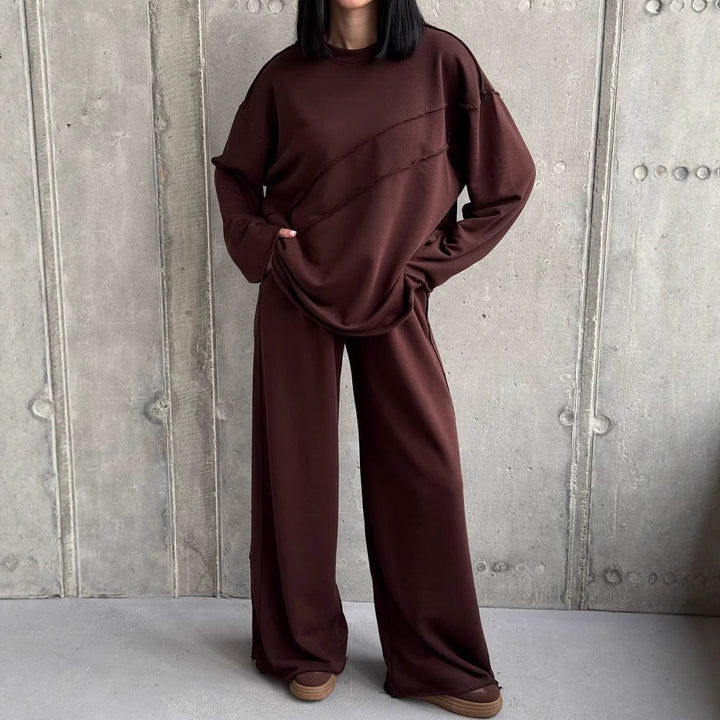 Damen lässiger Oversized Sweater und weite Sporthose Set Drune