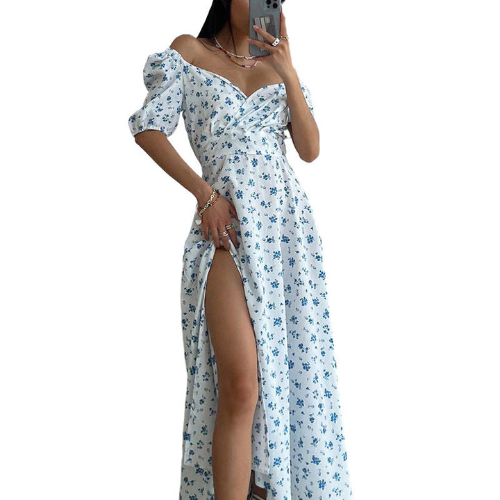 Damen Maxikleid mit Blumenmuster und voluminösen Ärmeln Drune