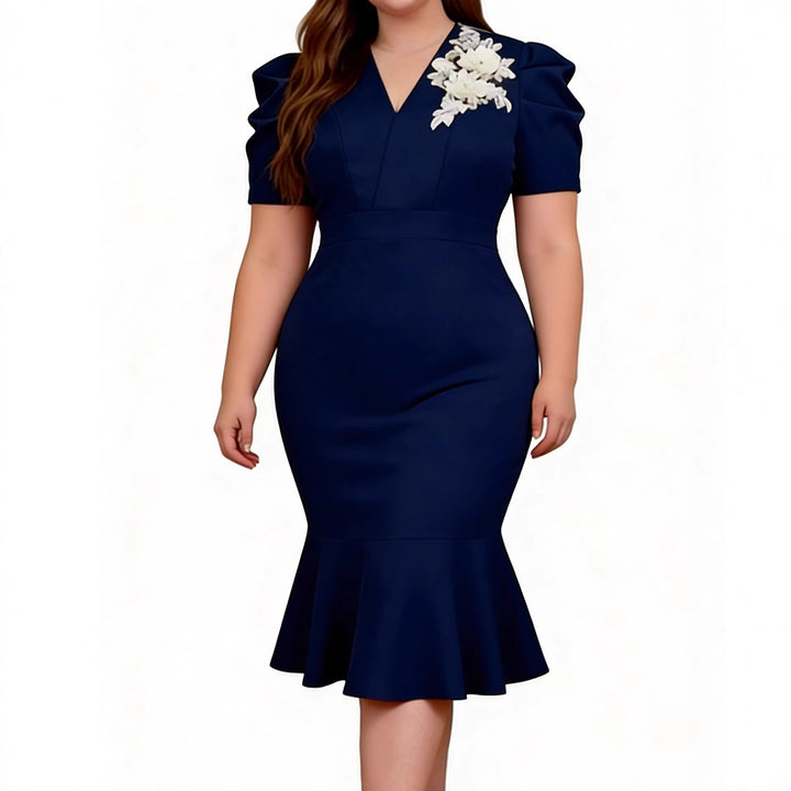 Damen Figurbetontes Kleid mit Volant und floralem Akzent Drune