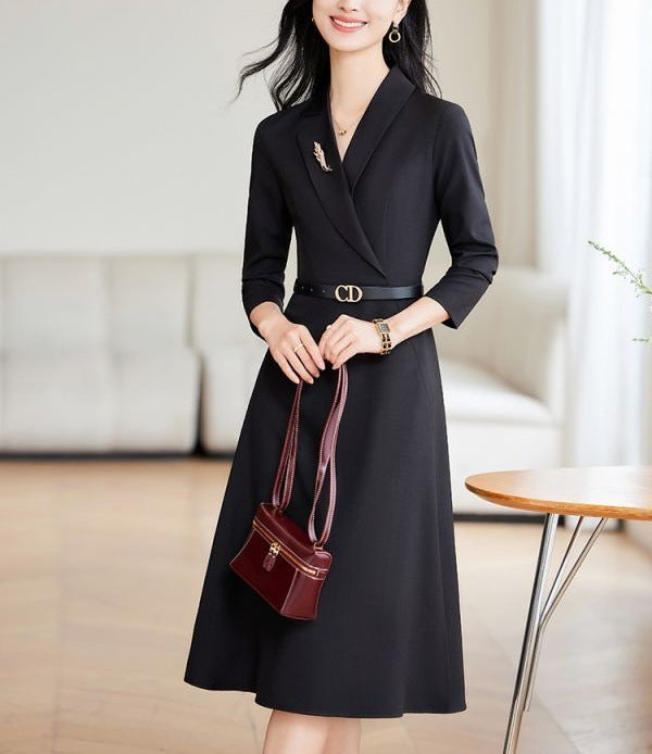 Damen Elegantes Wickelkleid mit schickem Reverskragen und tailliertem Gürtel Drune