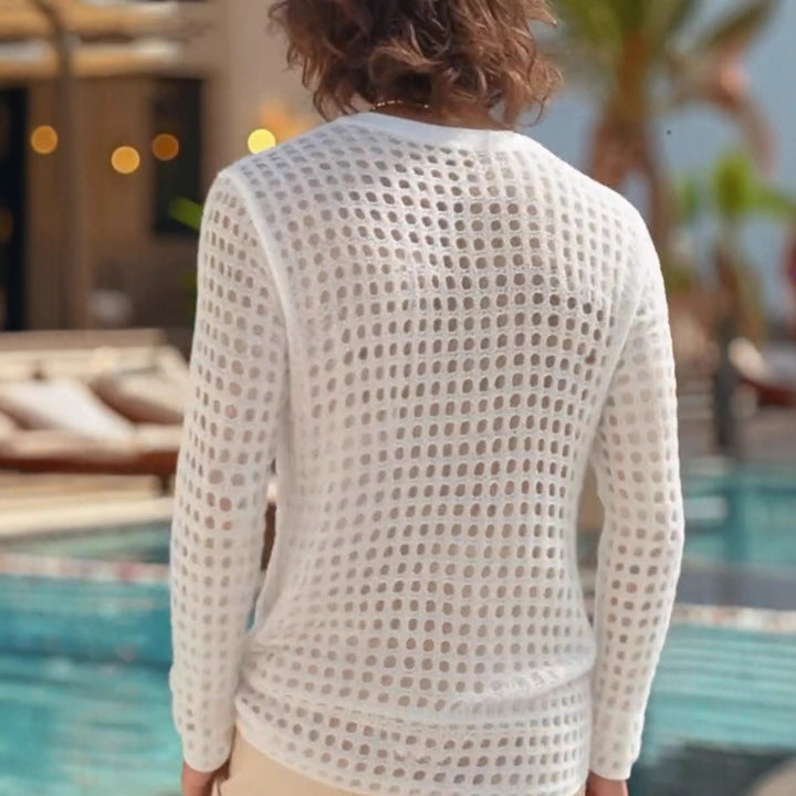 Herren nan luftiger durchbrochener Strickpullover mit quadratischem Netzmuster und Rundhalsausschnitt Drune