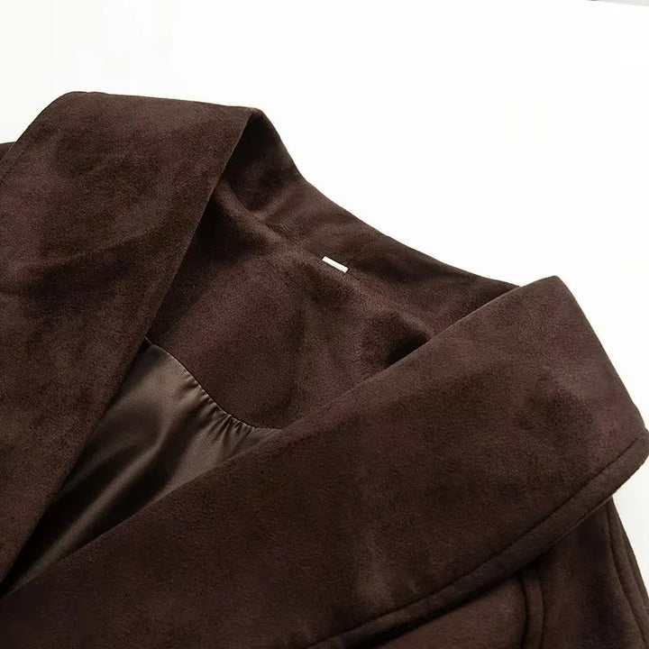 Damen elegante Übergangsjacke mit Bindegürtel und schmeichelndem Revers Drune