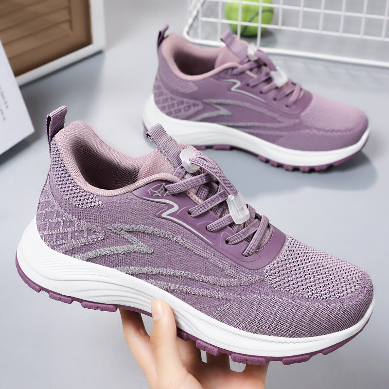 Damen nan atmungsaktiver Strick-Laufsneaker mit Schnellzug-Schnürung, gepolsterter EVA-Zwischensohle und profiliertem Laufsohle Drune