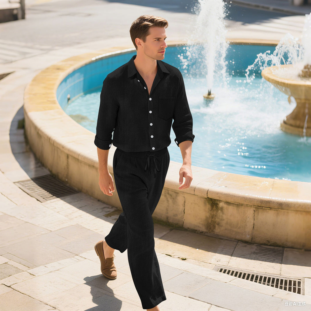Herren modisches Freizeit-Set mit bequemer Passform und stilvollem Hemd Drune