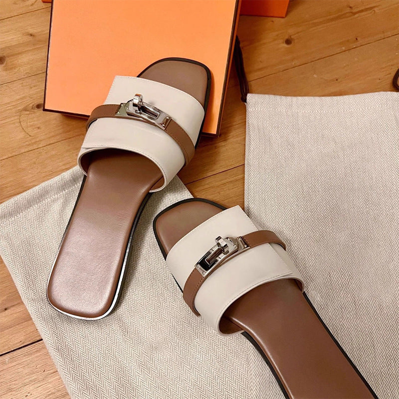 Damen Stylische Flache Sandalen mit modischem Schnallenakzent Drune
