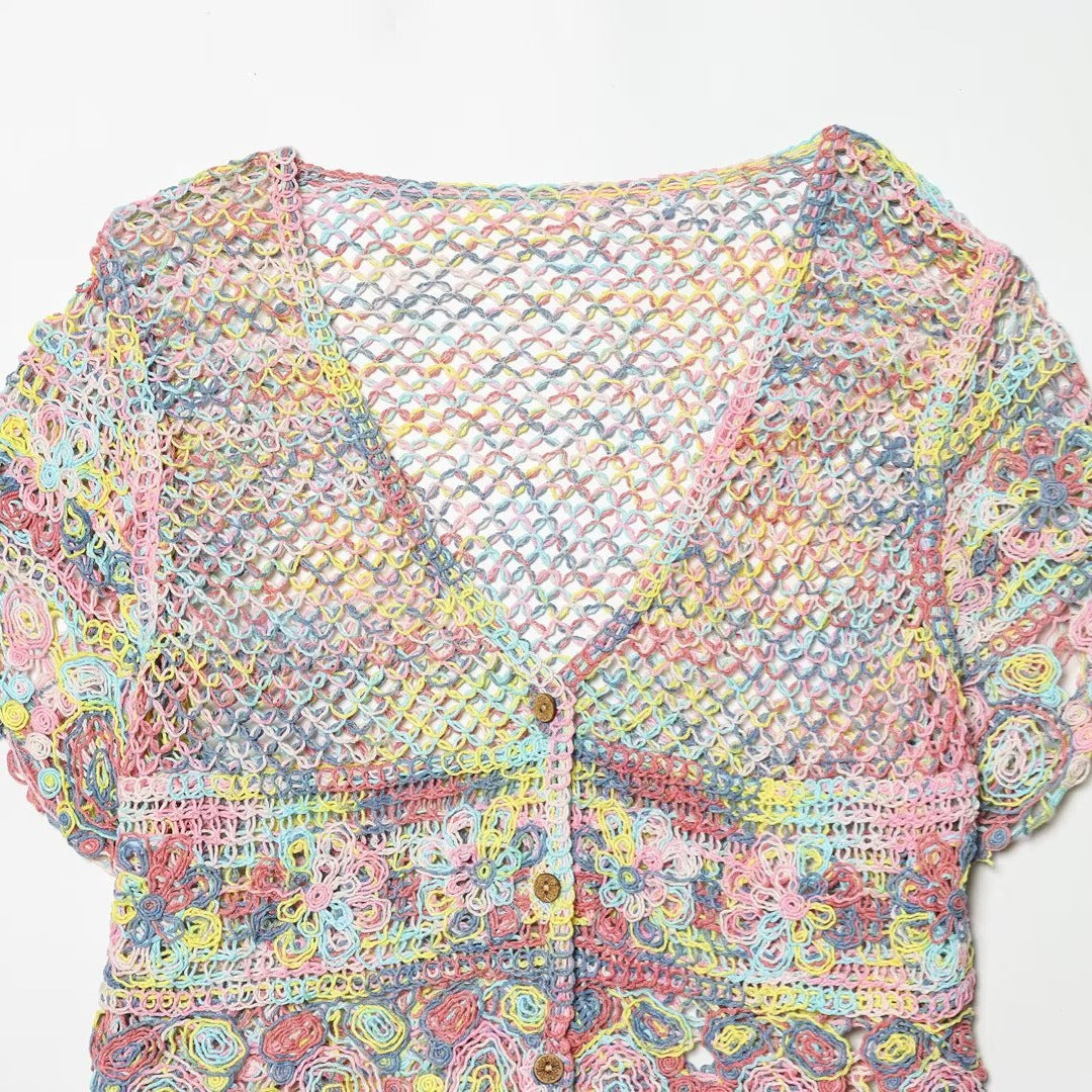 Damen luftige Strickjacke mit Blumenmuster Drune