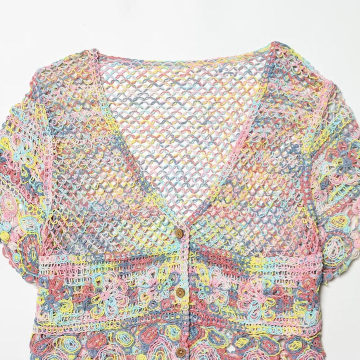 Damen luftige Strickjacke mit Blumenmuster Drune
