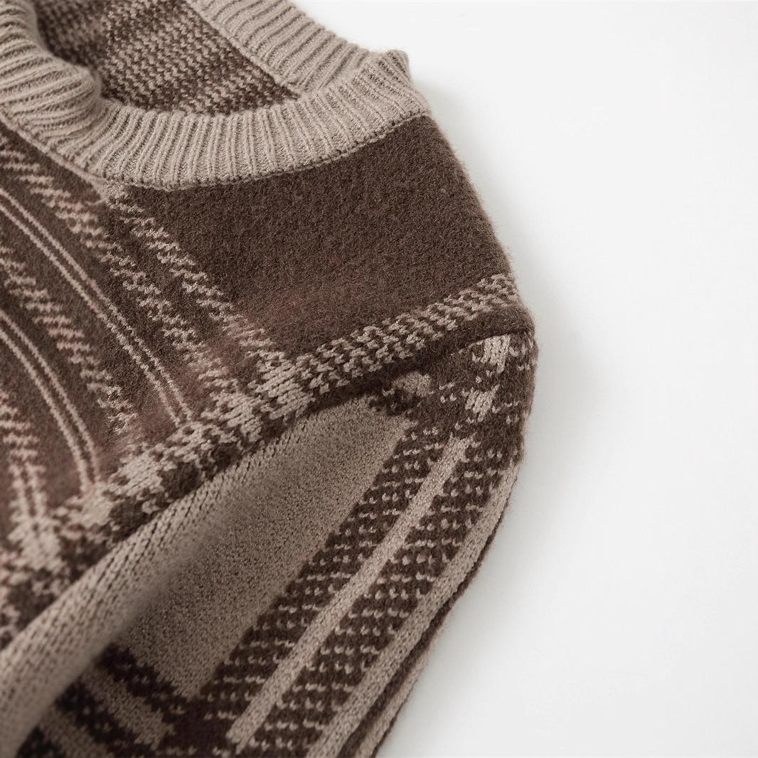 Damen Karierte Strickjacke mit Knopfverschluss und gerafften Ärmeln Drune