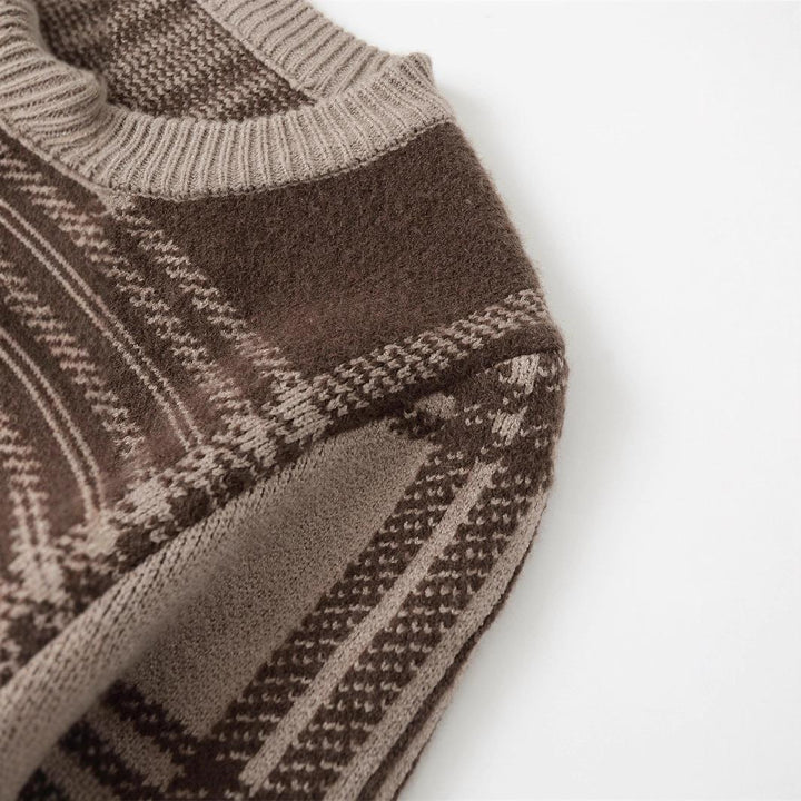 Damen Karierte Strickjacke mit Knopfverschluss und gerafften Ärmeln Drune