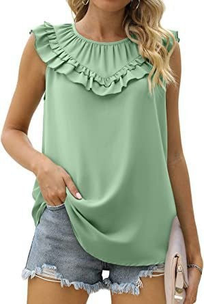 Damen leichtes Rüschenshirt mit elegantem Rundhalsausschnitt Drune