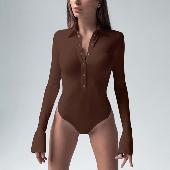 Damen eleganter Langarm-Bodysuit mit Knopfleiste und modischen Details Drune