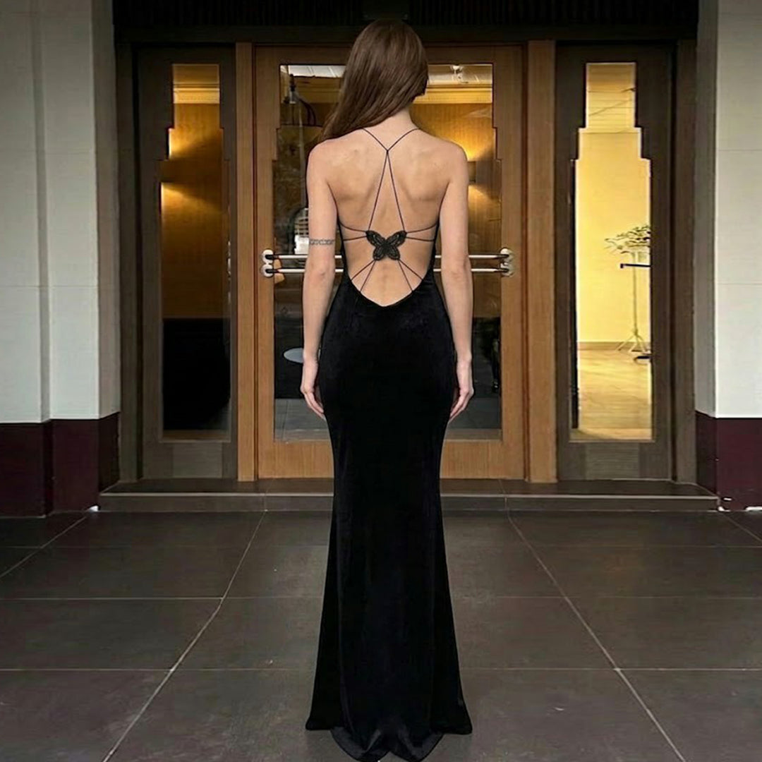 Damen elegantes Maxikleid mit verstellbaren Trägern und raffinierter Raffung Drune
