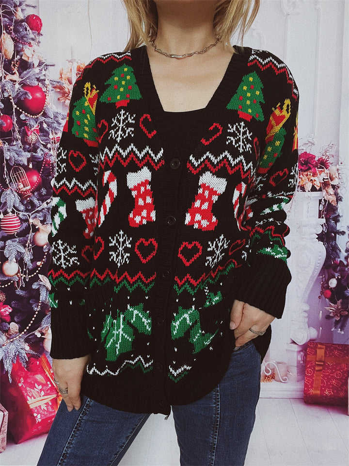 Damen Weihnachts-Strickjacke mit festlichem Motiv und praktischem Knopfverschluss Drune