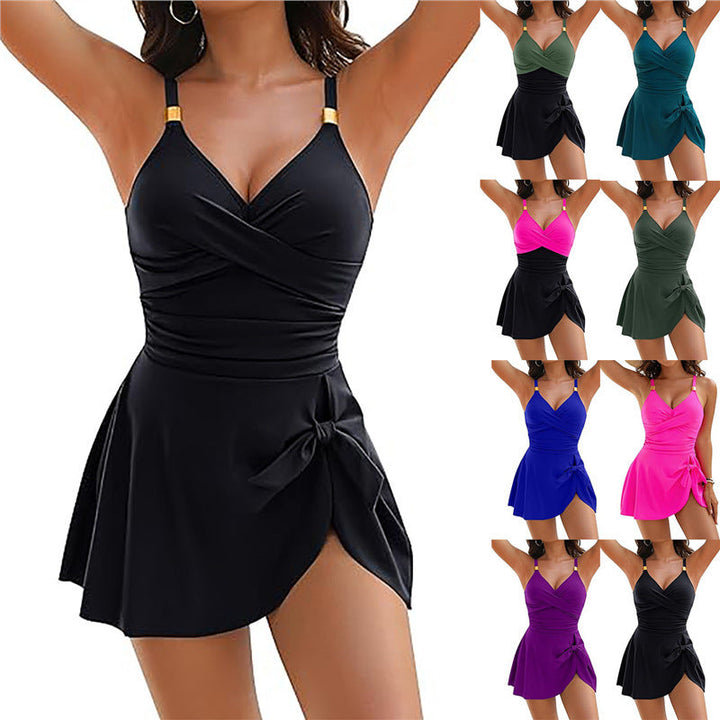 Damen Strandkleid mit Wickeloptik und verstellbaren Trägern Drune